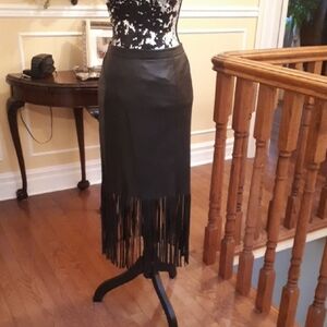 Pink Tartan Black Faux Leather Fringe Maxi Skirt
